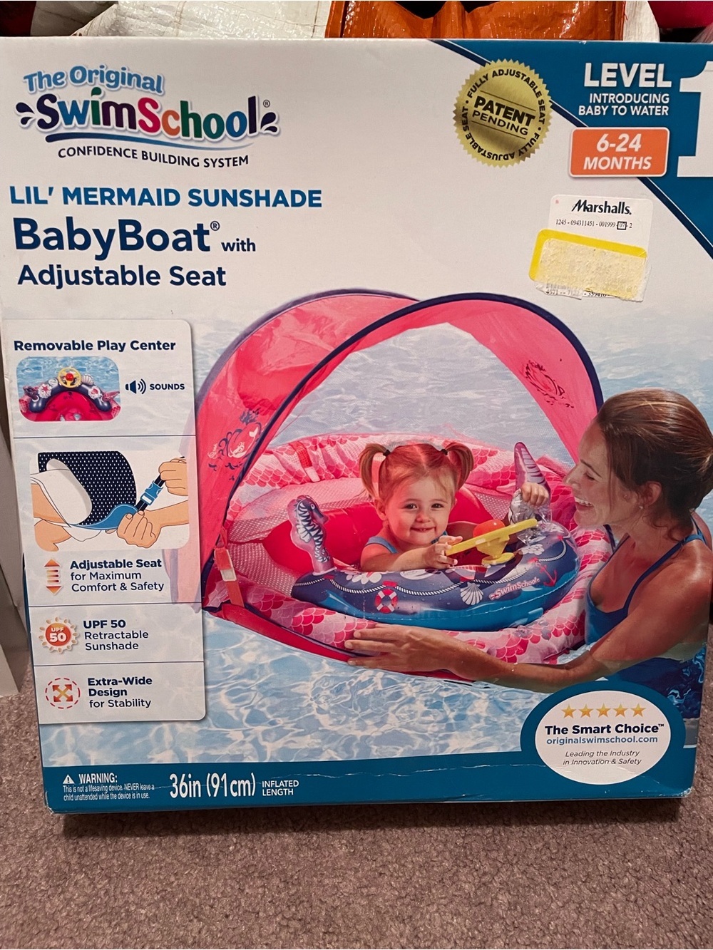 SwimSchool Lil' Mermaid Sunshade BabyBoat - Pink Adjustable Seat